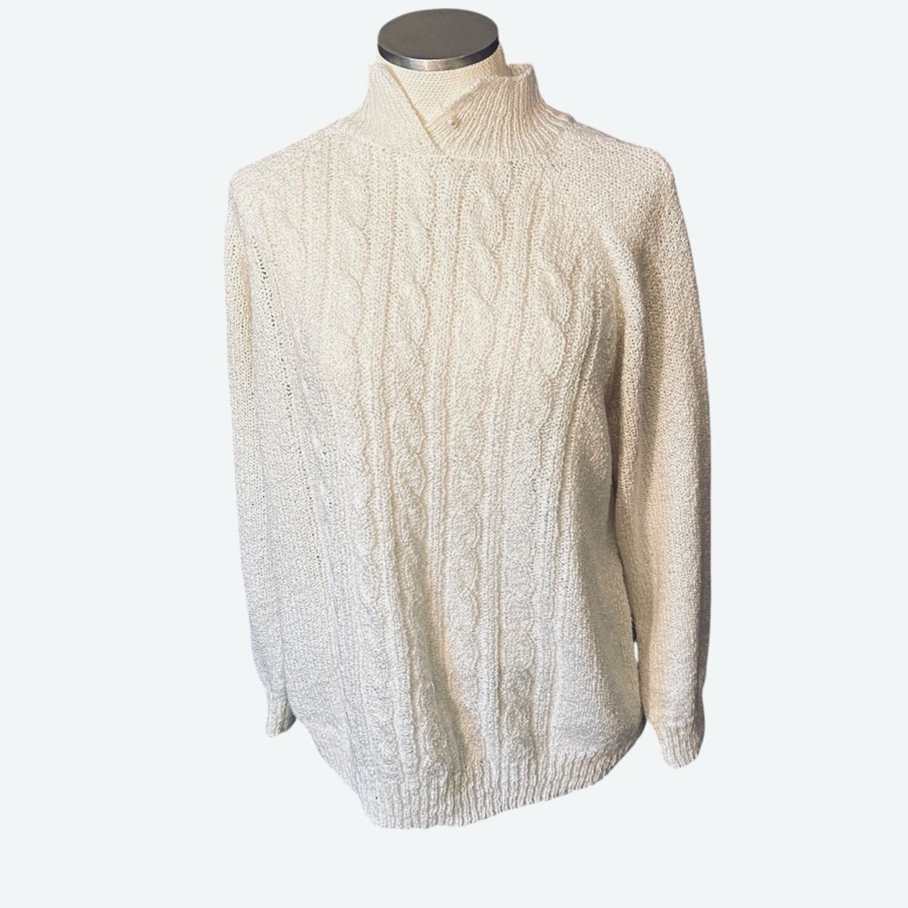Vintage Cozy White Cable Knit Turtleneck Sweater Size XL